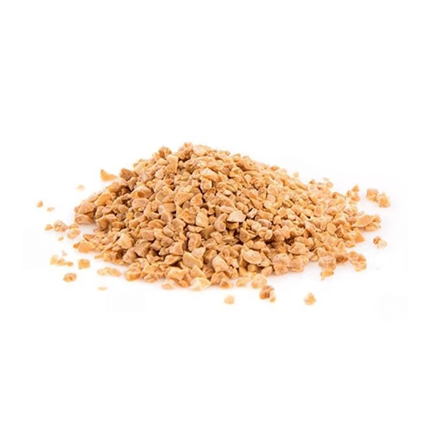 Pile of light brown, freeze-dried coffee granules isolated on a white background.