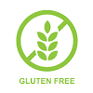 A green logo featuring a stylized stalk of grain inside a circle with a crossbar, and the text "gluten free" below.